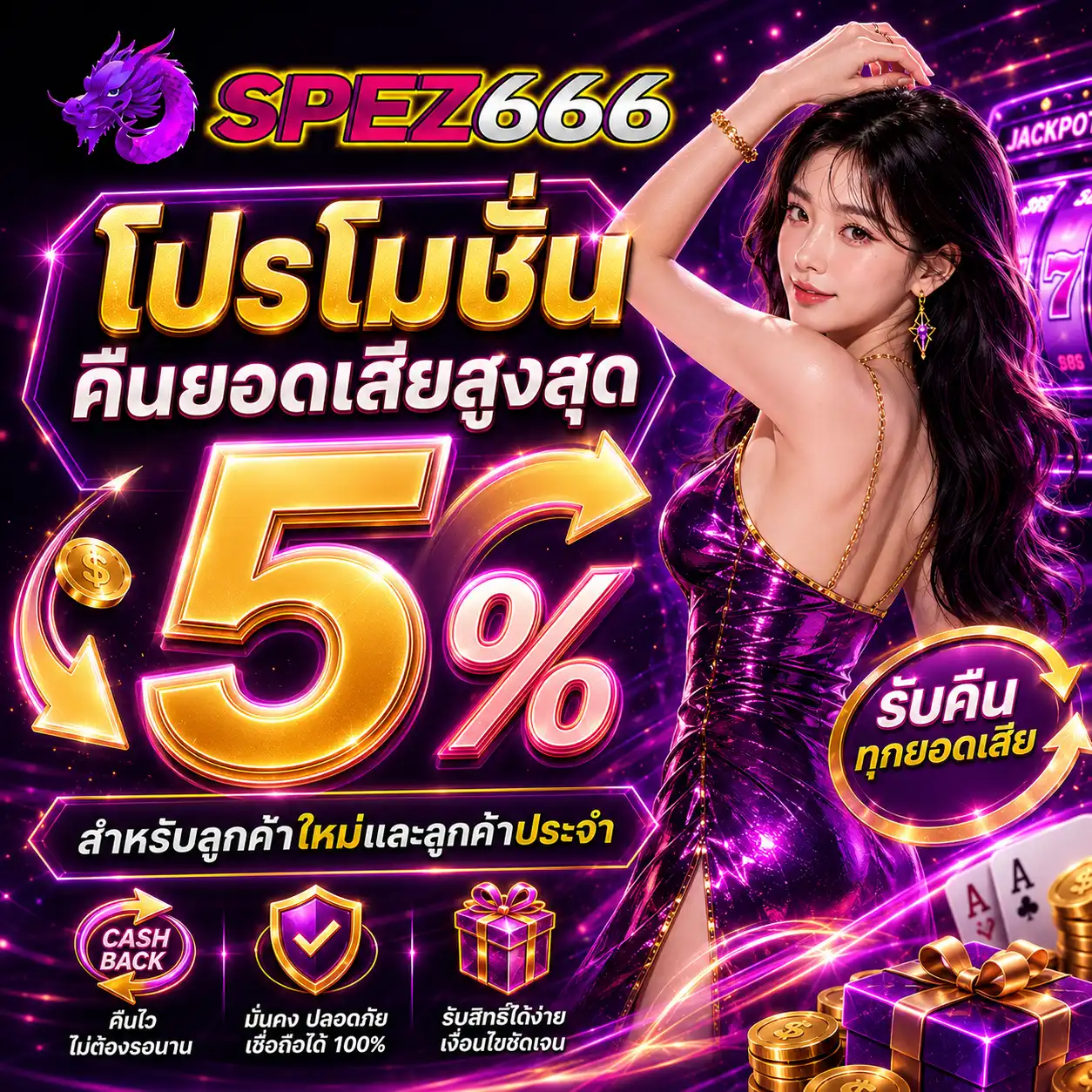 โปรโมชั่น คืนยอดเสียสูงสุด 5% สำหรับลูกค้าใหม่และลูกค้าประจำ